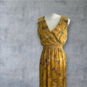 LONDON TIMES Mustard Yellow Marigold Floral Midi Dress Petites 14P